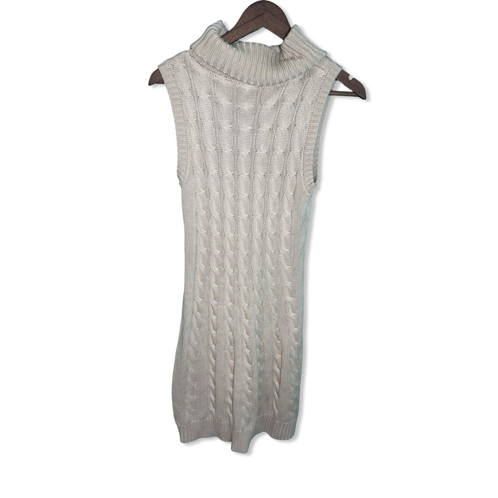 Adrienne Vittadini Tan Cable Knit Sweater Dress M - Sleeveless Cowl Neck